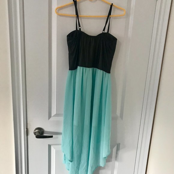 Seductions Blue Dress with Black Faux Leather Top - Picture 3 of 8